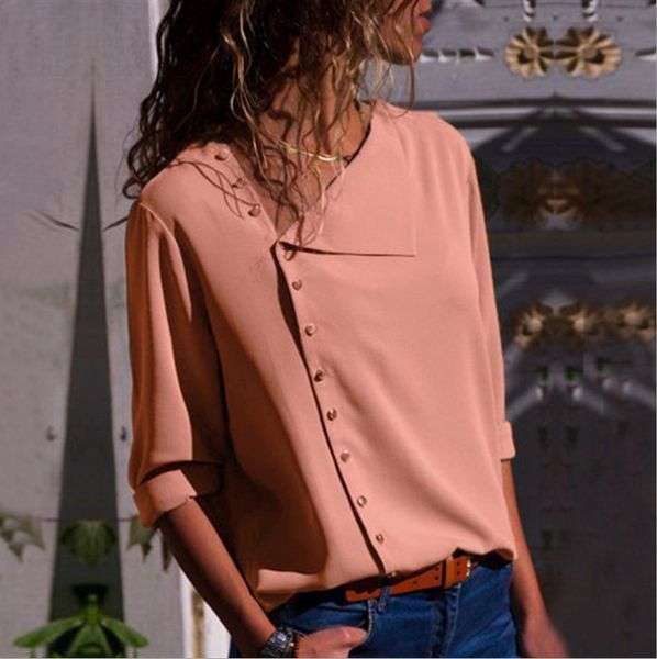 

9 Colors Women Shirts Spring/Autumn Shirts Half Sleeve Solid Color Tops Blouses Topsampt shirt Button Down Shirts Women Fashion