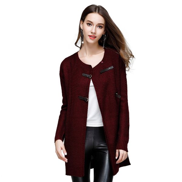 

autumn fashion knitted o neck solid color single breasted long sleeve women cardigans, White;black