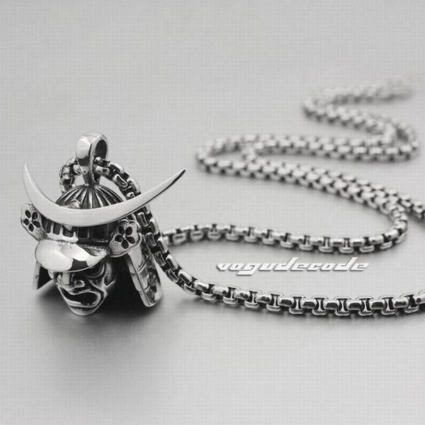 

japanese samurai armor face mark pendant 316l stainless steel mens biker rocker punk style 4p013 steel necklace 24inch, Black