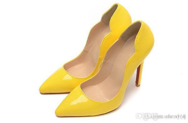 

yellow heel wave with spikes red bottom high heels women shoes 12cm high heel ladies female shoes low footwear pumps wedding shoes, Black