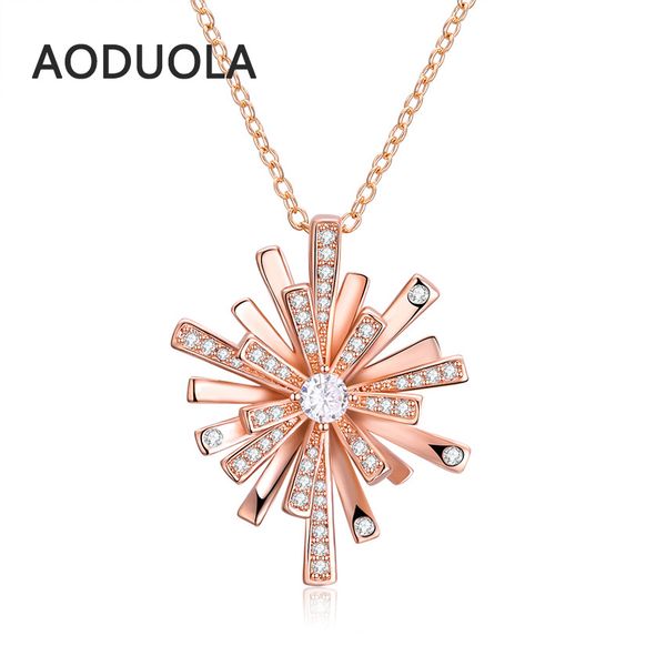 

rose gold color christmas necklace snowflake with cubic ziron pendant long necklaces for women christmas party gift jewelry new, Silver