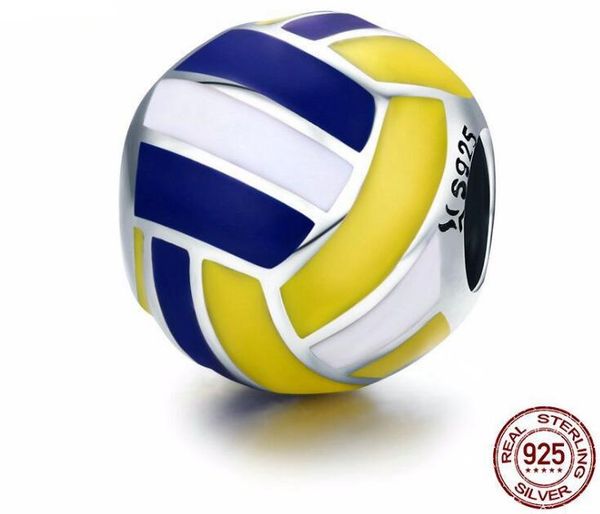 

925 sterling silver special volleyball sports loose beads combined 3 colors silver charms for bracelet pendant necklace on worldcup events, Black