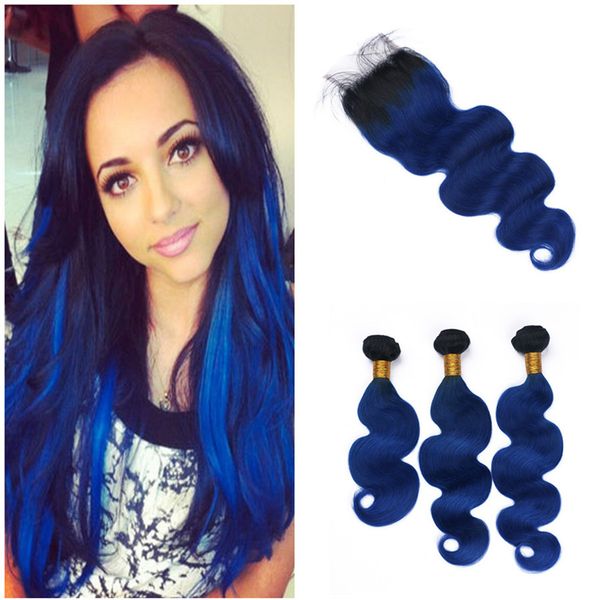 2019 Blue Ombre Lace Closure Bleached Knots With Baby Hair And 3
