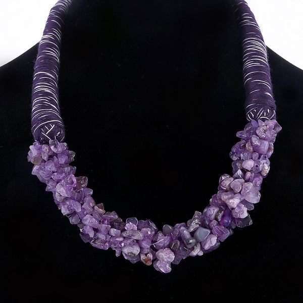

whole salewomen's luxury natural purple stone decoration necklace personality hand-made rope chokers necklace wedding accessory, Golden;silver