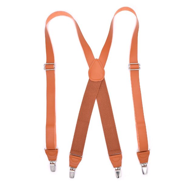 

european fashion elastic 4 clip x type leather suspenders fy18102801, Black;white