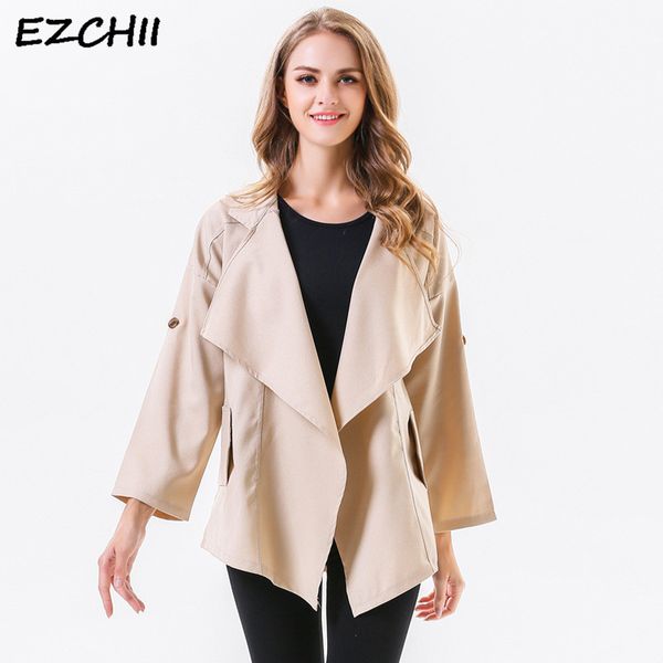 

spring autumn fashion casual trench coat turn down collar women's windbreaker open stich streetwear solid coat abrigo mujer, Tan;black