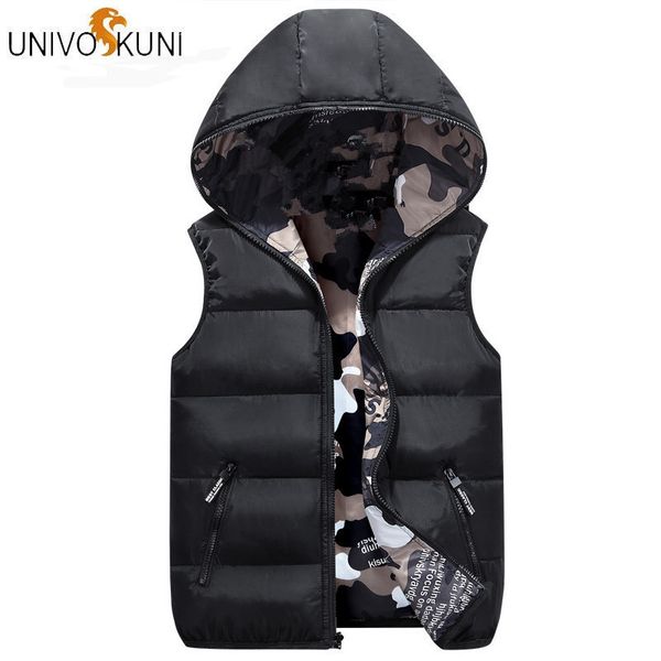 

univos kuni 2018 autumn winter casual sleeve men vest thick warm slim down coat camouflage hoody homme vest for male/women q533, Black;white