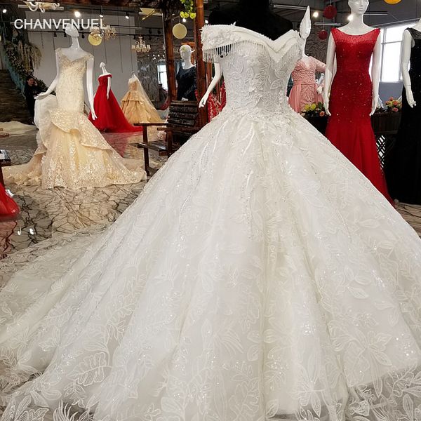 

ls64212 beauty bridal wedding dress made in china off shoulder sweetheart ball gown wedding gown with train beaded bride gown, White