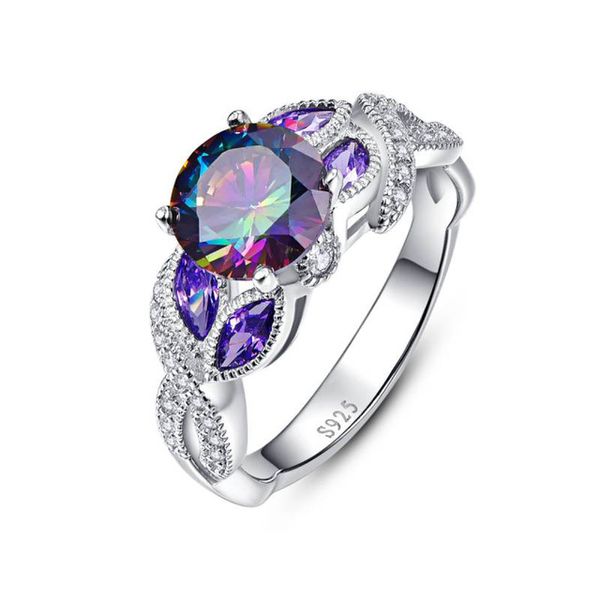 Rainbow Topaz 925 Стерлинговое кольцо Стерлинговые кольца Sapphire с четким CZ для женщин Женские оригинальные изысканные украшения