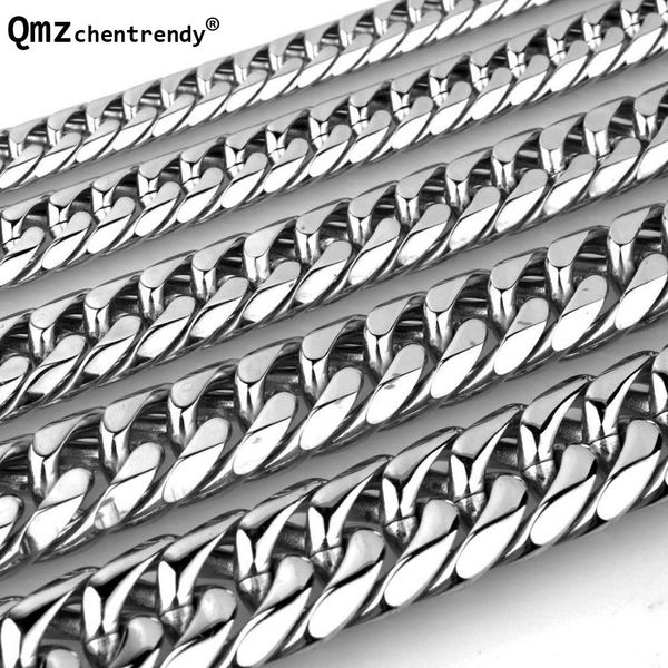 

qmzchentrendy 9/11/13/16/19/21mm customize length stainless steel curb cuban chain necklace boys mens fashion chain link jewelry, Silver