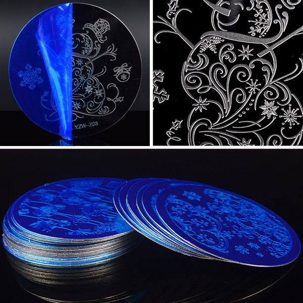 

wuf 1 pc diy flower lace line patterns round steel templates nail art stamping plates for nails tips nails tool accessories, White