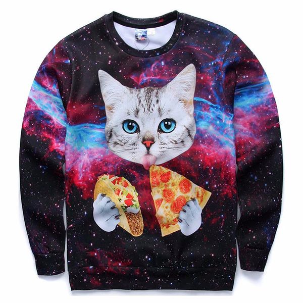 

new arrival pizza cats fashion men/women funny 3d printed sweatshirt style fashion casual sweatshirt b356, Black