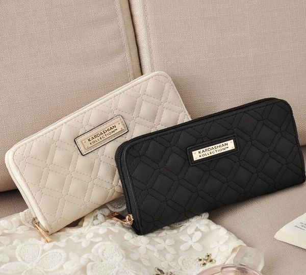 

KARDASHIAN KOLLECTION Women Famous Brand Designer PU Leather Wallet Female Plaid Thread Purse Girl KK Clutch Clip Portefeuille Femme KK016