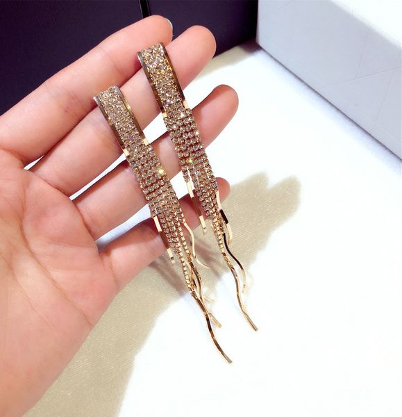 

exaggerated long tassel rhinestone dangle earrings for women shiny diamante earing brincos fashion ear jewelry gift, Silver