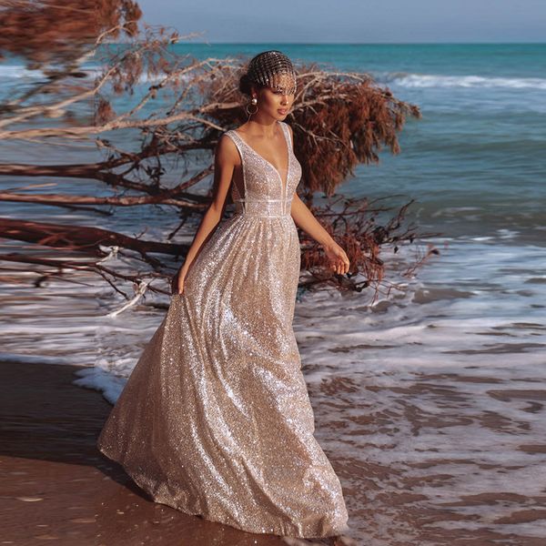 

2019 spring new sparkly long prom gowns v neck sleeveless gold sequins glitter gala dress custom made formal evening gowns, White;black