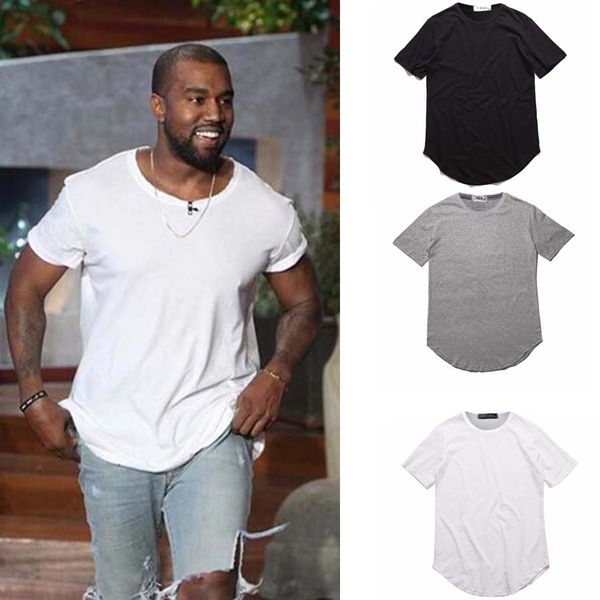 

Men's T Shirt Kanye West Extended T-Shirt Men's clothing Curved Hem Long line Tops Tees Hip Hop Urban Blank Justin Bieber Shirts
