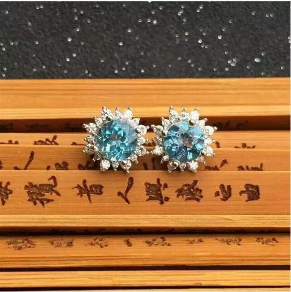 

natural blue z earring natural real blue z 925 sterling silver 6mm, Golden;silver