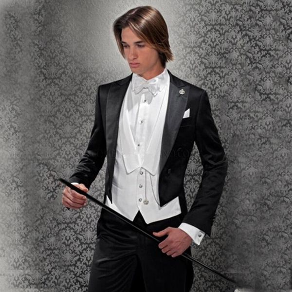 

custom made tailcoat black men suit vintage long coat handsome wedding suits for groom tuxedos 3 piece jacket classic suits with pants prom, Black;gray