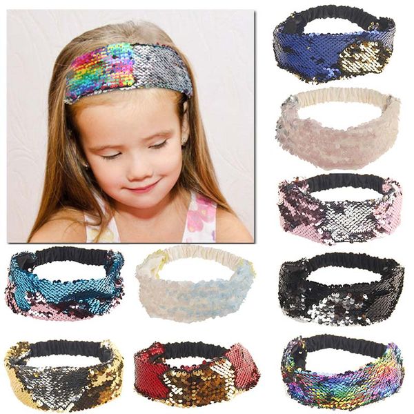 

11 styles new women girls elastic glittering reversible sequins violet headbands lady shining hair accessories party accessory, Silver
