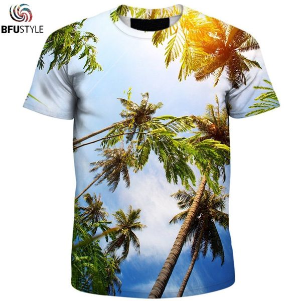 

palm trees men's t-shirt 2018 new fashion men women short sleeve o neck summer tees casual all over printed 3d t shirt, White;black