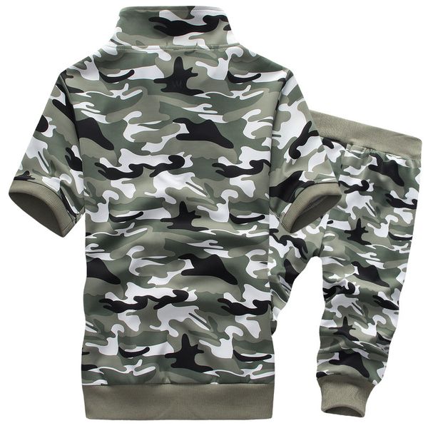 

2018 summer camouflage tracksuit men sporting suit stand collar short sleeve hoodies set sweatshirt+shorts 2pcs causal male sets, Gray