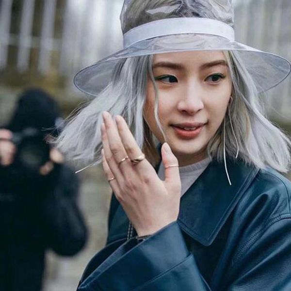 

Pvc Stingy Brim Hats Fashion Transparent Plastic Hat PVC Sun Visor Hats for Women Ladies Top Fashion Star Decorative Caps