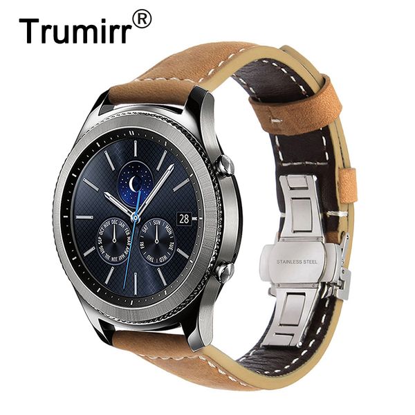 

italian genuine leather watchband 22mm quick release for samsung gear s3 classic frontier gear 2 neo live watch band wrist strap, Black;brown