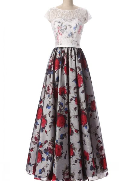 

real ps women cap sleeves long satin a-line floral prom dresses 2018 floor length open back lace up evening gowns custom made, Red