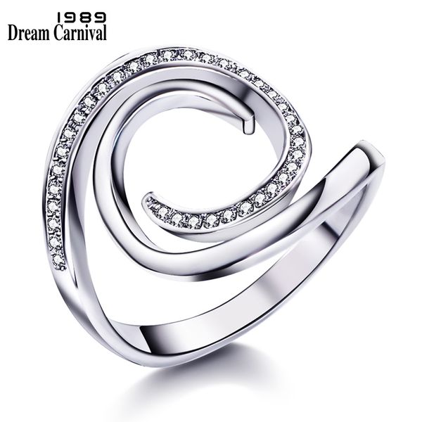 

dreamcarnival 1989 zircon charming ring for women whirling style rhodium color hollow wholesales prdrop ship frauen wa11333, Golden;silver