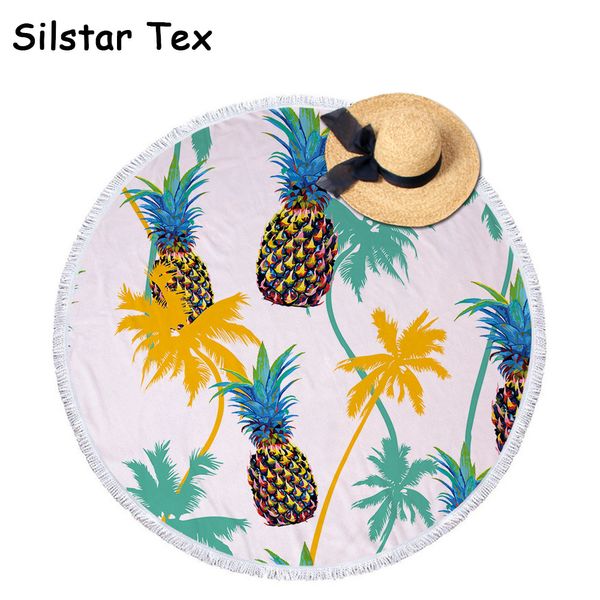 

silstar tex tropical fruit pineapple printed microfiber towels machine washable large round beach towel for swimming blanket