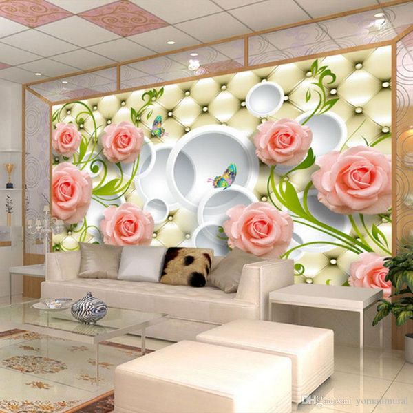 Photo Wallpaper Romantic Painting Pink Stereoscopic Rose Flower Romantic Living Room Bedroom Wall Paper Luxury Wall Mural Wallpapers Backgrounds