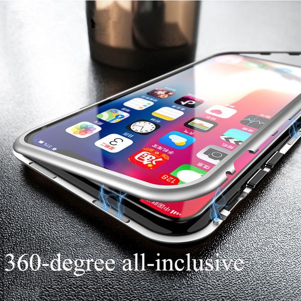 

new arrival magnetic adsorption flip for iphone xr magnetic case tempered glass back cover metal bumpers for goophone phone case