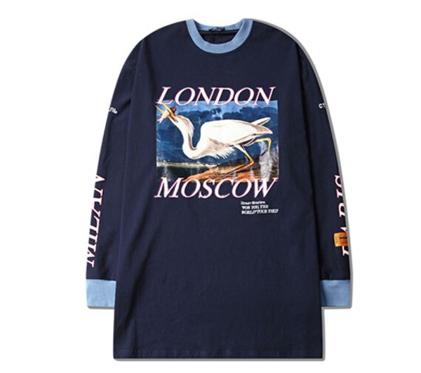 

Mens Designer Tshirt High Street Long Sleeved Tshirt Hoodies Spring Autumn Women Hip Hop Red-crowned Crane Print Pullover Tees Sweaters Tops