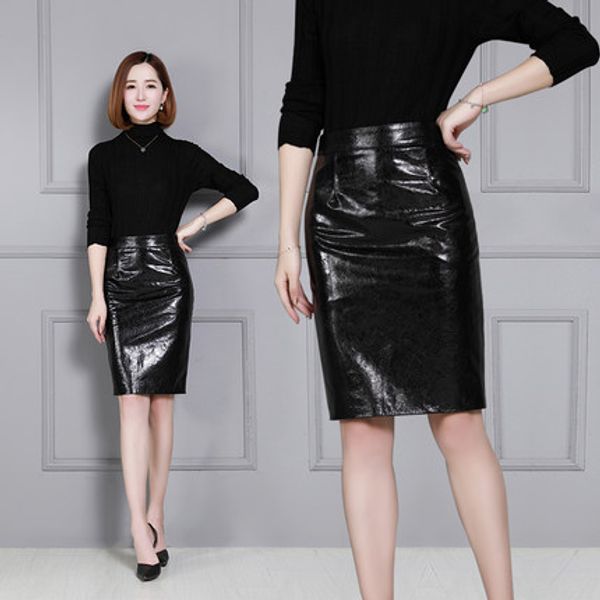 

2018 new fashion genuine sheep leather skirt k9, Black