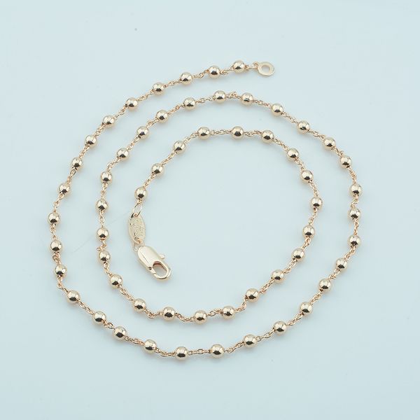 

whole sale1pcs women girls smart 3mm beads necklace rose 585 gold color jewelry link ball chains, Silver