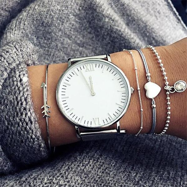 

diezi korean boho arrow heart charm bracelets sets for women fashion metal rope chain rhinestone bracelets bangles jewelry gifts, Golden;silver