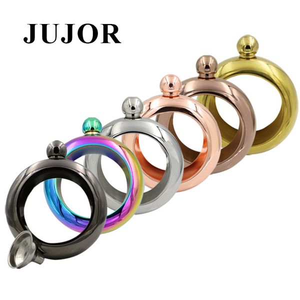 

jujor bangle bracelet hip flask rainbow copper food grade 304 stainless steel whiskey drinkware with funnel set