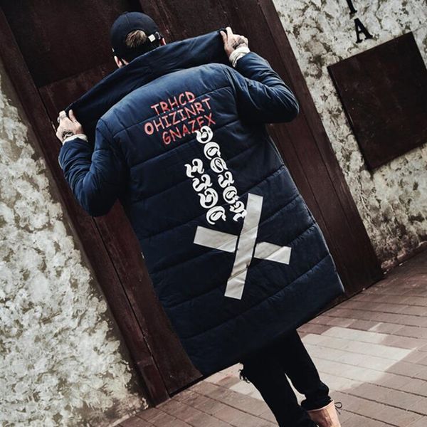 

2018 men fashion thick warm long jacket winter coat inclined zipper design parka men casual long coat winterjas heren, Black