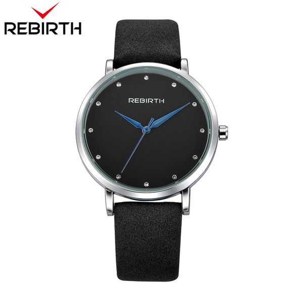 

rebirth quartz analog women watches business type leather strap lady watch for girls dress simple bracelet watch with box, Slivery;brown