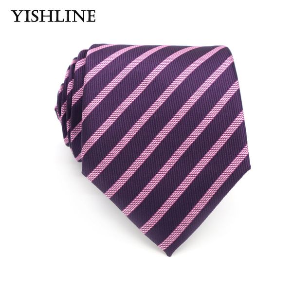 

xt084 luxury mens 100% silk tie 8cm purple striped jacquard woven classic necktie men tie neck wedding business party neckwear, Black;blue