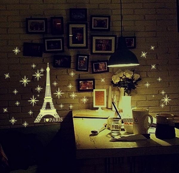 Nightlight Paris Eiffel Tower Wall Stickers Diy Decors For Home Fridage Decoration Art Diy Decoration Sticker Baby Toys Decals For Baby Room Walls