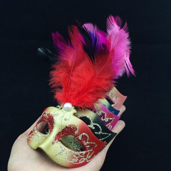 

lovely mini feather mask venetian masquerade party gift halloween decoration wedding favor novelty mix color