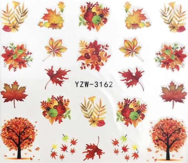 

wuf 1 sheet maple / feather / flower water transfer nail sticker decals beauty decoration designs diy color tattoo tip, Black