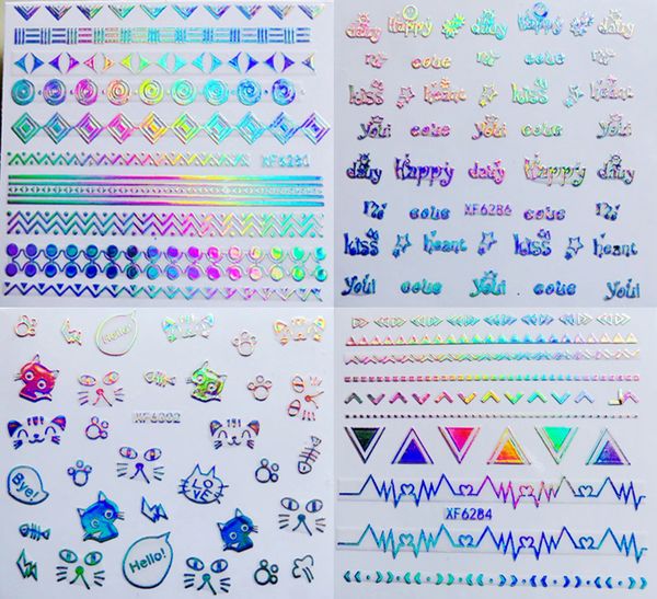 

30 styles 1 sheet nails art manicure back glue decal decorations design 3d laser color nail sticker for nails tips beauty, Black
