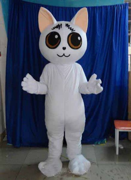 2018 Sconto vendita in fabbrica un costume mascotte gatto bianco con grandi occhi da indossare per adulti
