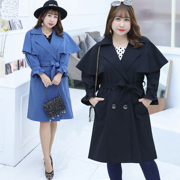 

korean style office cotton slim full sleeve long double breasted plus size xl-4xl women trench 2018 autumn winter new coats, Tan;black