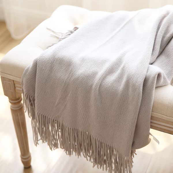 

usa style knitted throw blanket with tassel shawl scarf casual style bed sofa cover cashmere like solid plaids bedspread