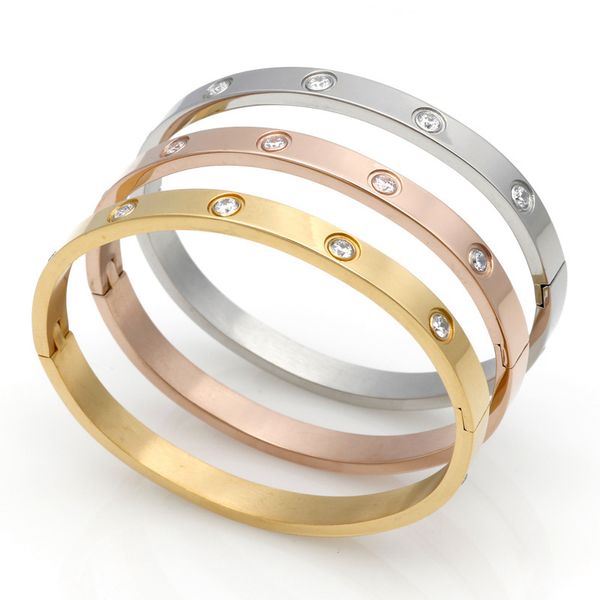 Edelstahl-Armband mit zehn Diamanten und Vakuumbeschichtung aus 18 Karat Gold, koreanisches Paar, Männer und Frauen, Schnalle, LIEBE-Armband, ewiger Ring