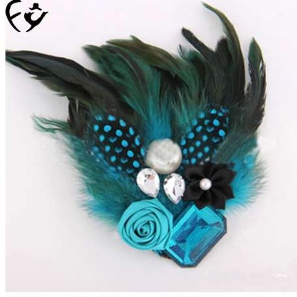 

fashion jewelry handmade blue roses feather brooch fanyg17080410, Gray