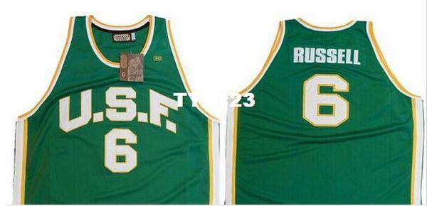 

university of san francisco # 6 bill russell college jersey back, any custom name, number and sizes, rev 30 stitched college jersey, Black;red